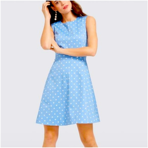 Draper James | Blue and White Polka Dot Circle Skirt/Fit and Flare Dress | Sz 6 - Picture 1 of 6